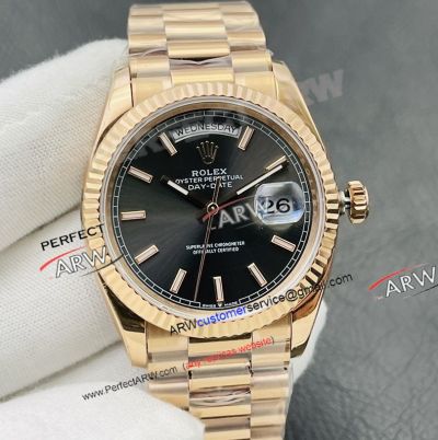 VR Factory Rolex Day Date 40 Grey Stick Face Rose Gold 2836 Super Clone Watch